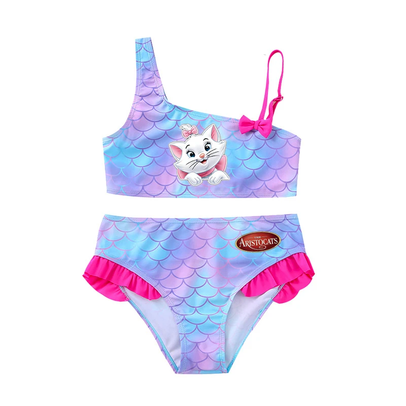 The Aristocats Marie Cat Girls Bikini Swimsuit Kids Wear Mermaid Fish Children's Summer Swimwear Beach Two-Pieces Bathing Suits