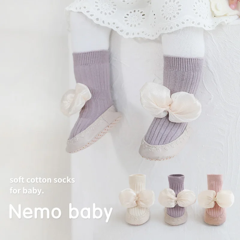 

Autumn Winter Baby Girls Socks Newborn Baby Bowknot Socks Infant Baby Socks Anti Slip Soft Cotton Floor Sock Shoes