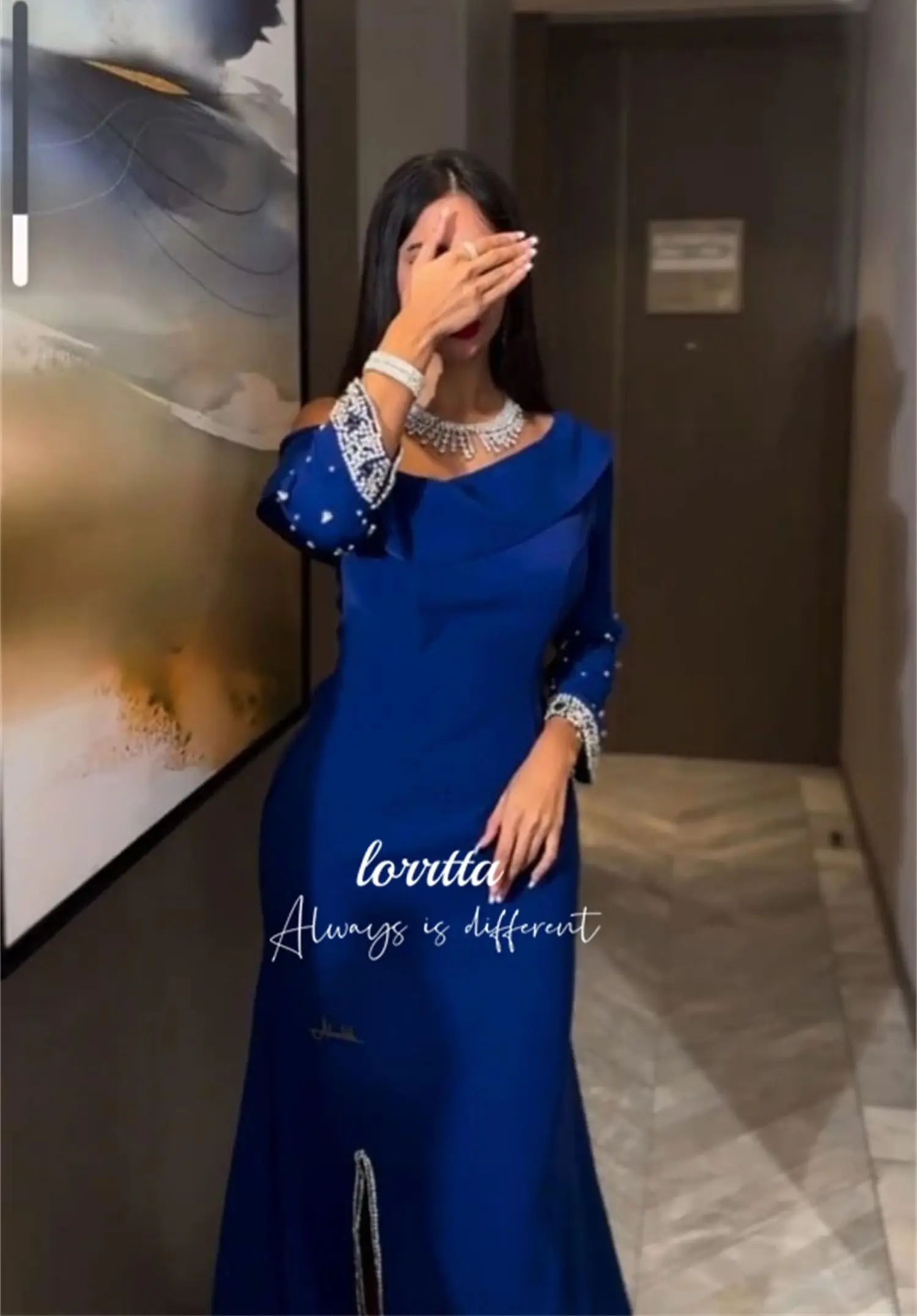 Lorrtta Eid Al-fitr Bead Embroidery Decoration Ball Gown Grace Blue Female Dress Elegant Dresses for Women Gala 2024 Party Prom