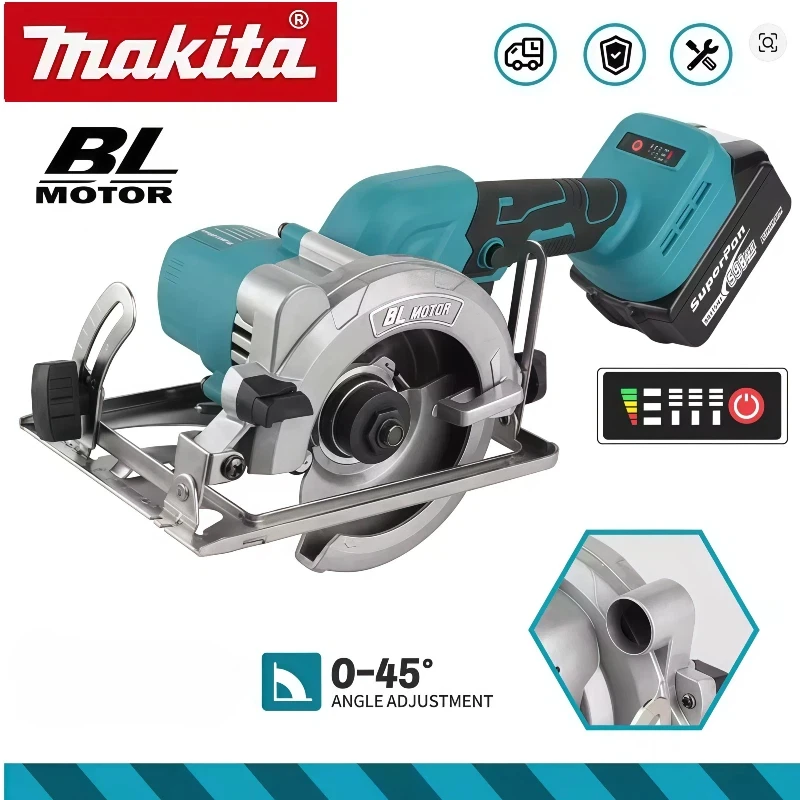 

Аккумуляторная циркулярная пила Makita 125 мм, 5000 об/мин, бесщеточная, для деревообработки, с регулировкой угла реза до 45 градусов, для аккумуляторов Makita 18В