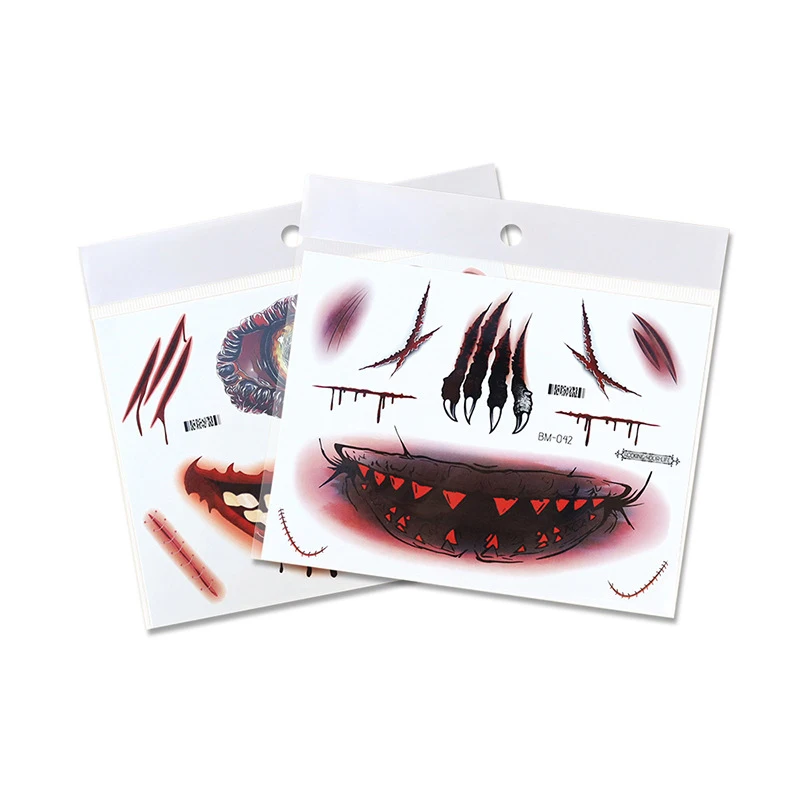Sticker Halloween Scary Tattoo Horror Makeup False Scar Face Temporary Tattoos Disposable Waterproof Party Decal for Women Girl