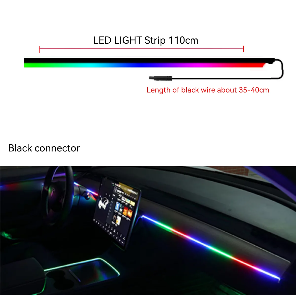 1/2-in-1 110cm 140cm Acryl Auto-Innenbeleuchtung LED-Lichtstreifen APP Fernbedienung USB Ambientebeleuchtung Neon-Atmosphärenlampe Dekoration