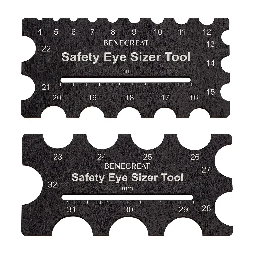 2Pcs Wooden Safety Eyes Sizer Tool, 4~32mm Diameter Measuring Ruler, Crochet Tool for DIY Craft Plush Bear Eye Installation Doll