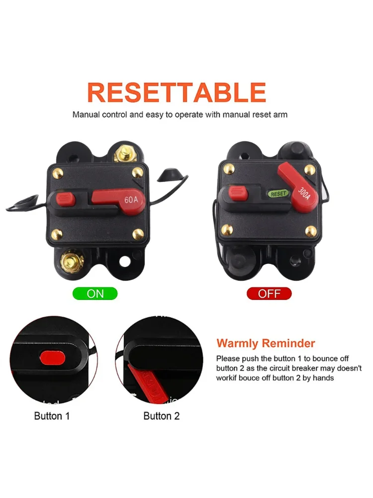 48-12VDC Stroomonderbreker 200A 250A 300A 50A 60A 80A 100A 150A Auto Vrachtwagen Audio Resetbare Zekering Stroomonderbreker met Power Protect - afbeelding 2