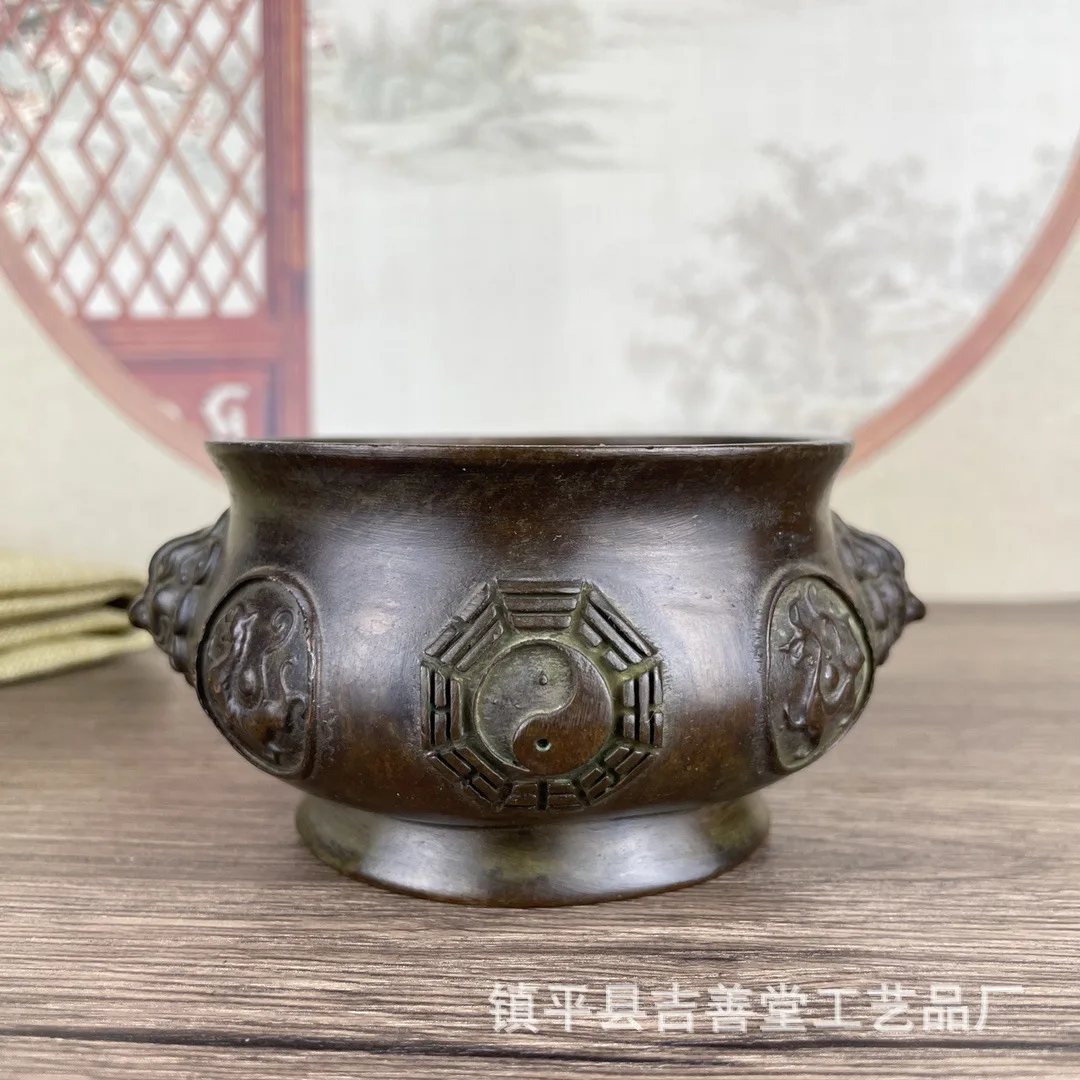 

Bagua four beasts old brass Buddhist hall household incense wire incense burner square god ornament