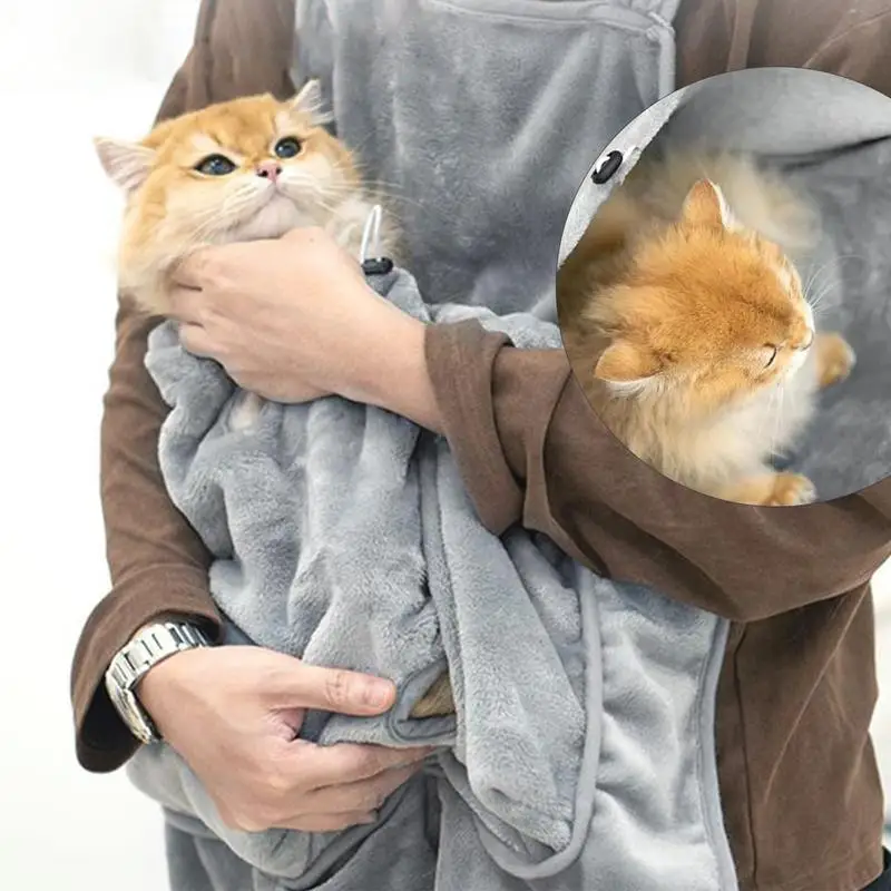 Cat Cuddle Apron Small Dog Cat Soft Warm Chest Carrier With Holes Hands Free Pets Carrier Bag Pocket For Indoor Outdoor Travel