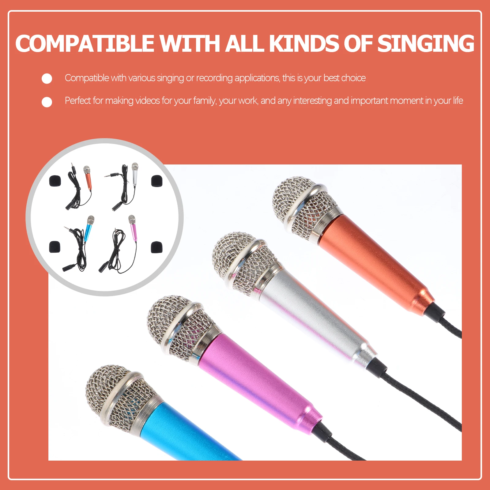 4 قطعة ميكروفونات محمولة معدنية محمولة باليد ميكروفونات صغيرة لتسجيل الغناء المنزلي للهاتف ميكروفون صغير #2
