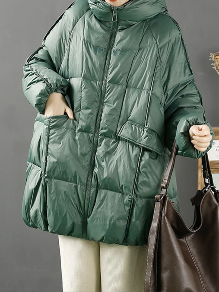 Moda feminina 90% pato branco para baixo jaqueta com capuz outono inverno quente oversize puffer casaco casual solto grosso parkas feminino outwear