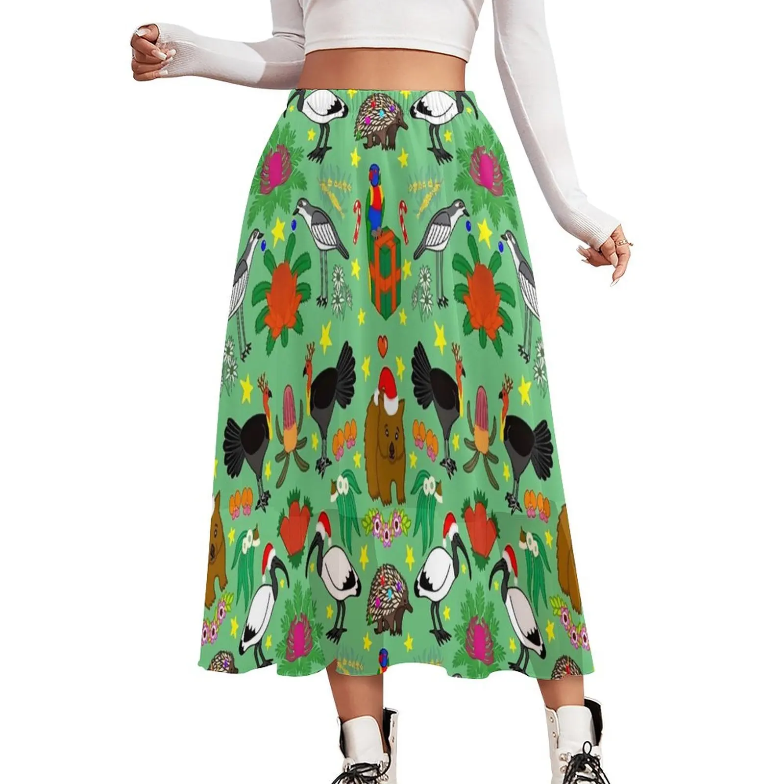 Aussie Christmas Skirt Animal Print Aesthetic Casual Skirts Retro Boho Skirt Women Pattern Big Size Bottoms