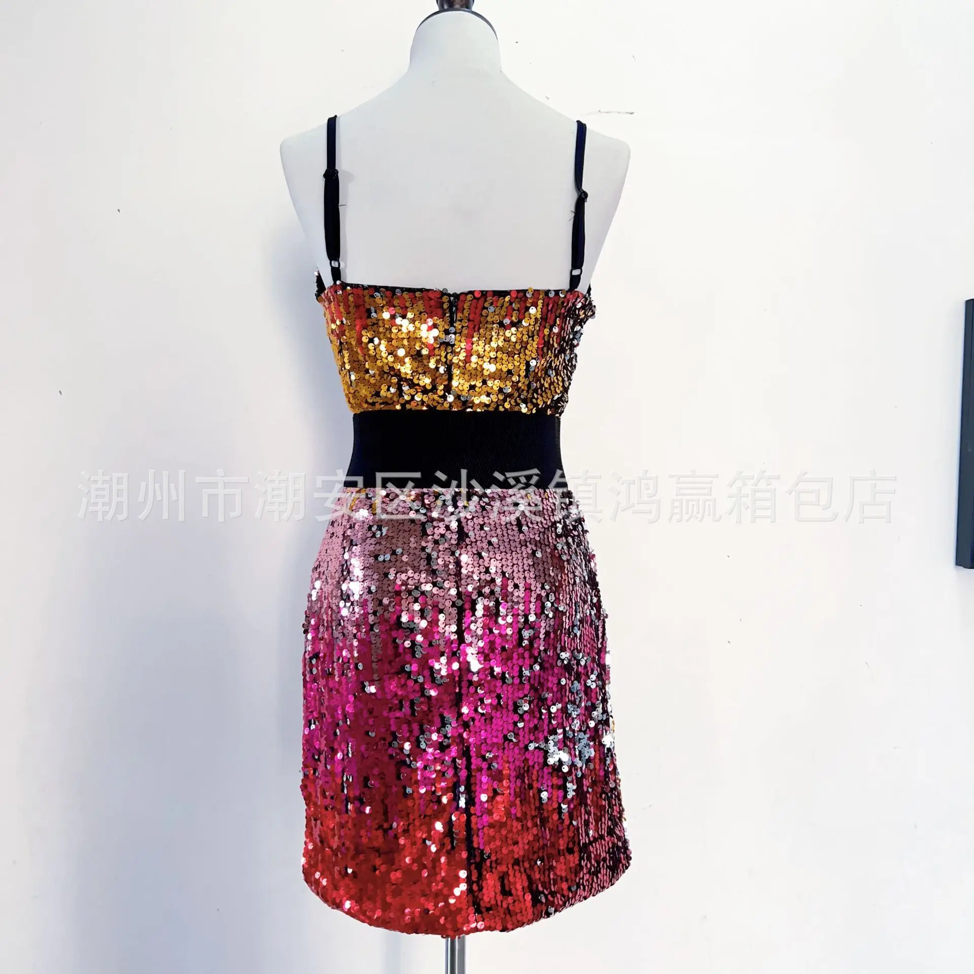 Nieuwe Mode Veelzijdige Luxe Taille-Knipperende Afslanken Band Jurk Zware Kralen Pailletten Geborduurde Band Jurk Voor Vrouwen