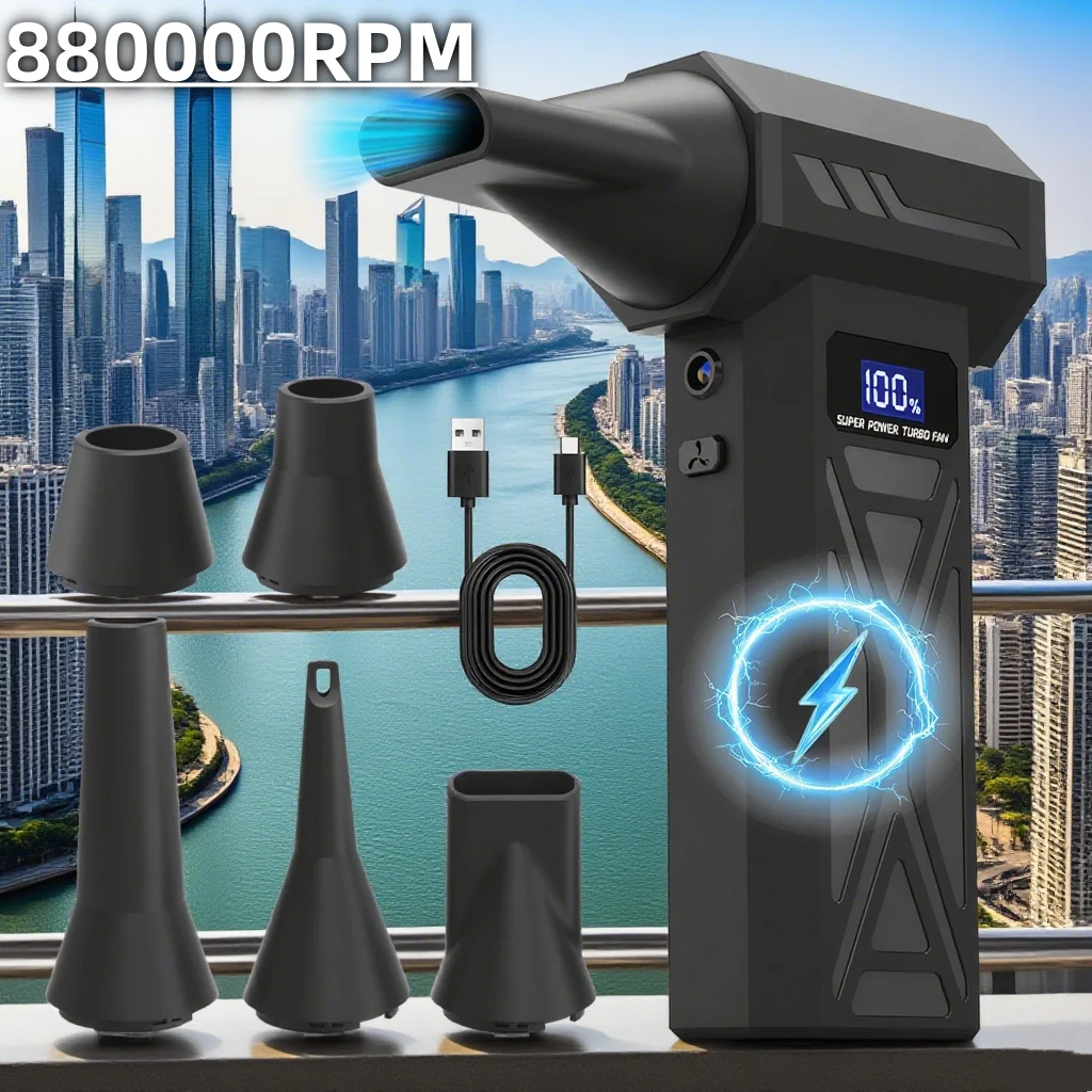 

Portable Air Blower 8800000RPM 4-Gear Adjustment Turbo Jet Blower LED Lighting Battery Display Cordless Compressed Air Duster