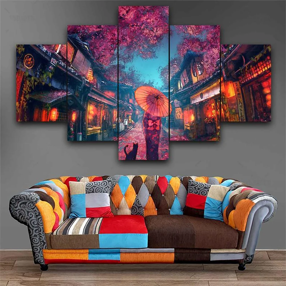 

Diamond Painting 5 Piece Wall Art Canvas Japanese Anime Styles Kimono Girl Cross Stitch Mosaic Gift