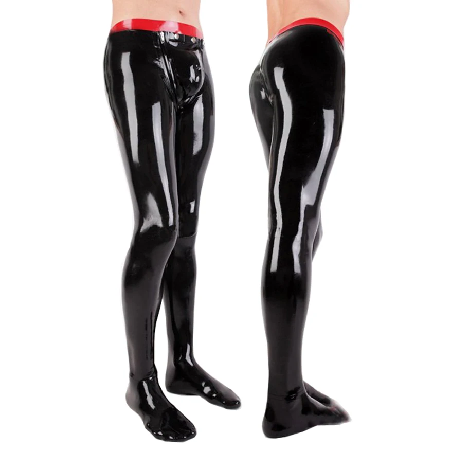 Sexy Latex Men Pants Rubber Leggings with Socks and Crotch Piece Cover XXXL Handmade S-LTM001