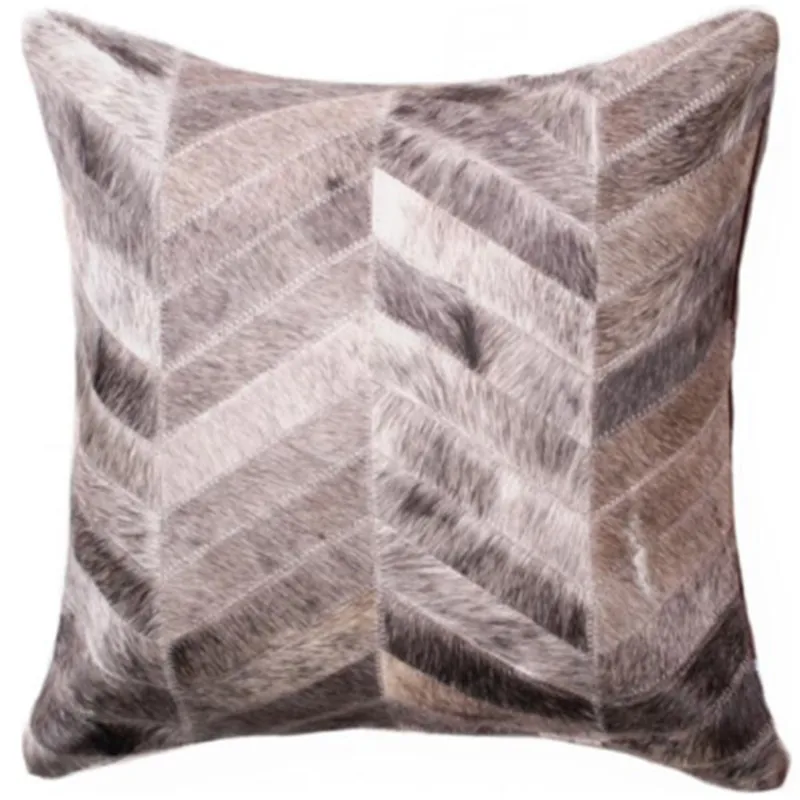 Natural Gray Patchwork Chevron Cowhide Pillowcase 50x50CM