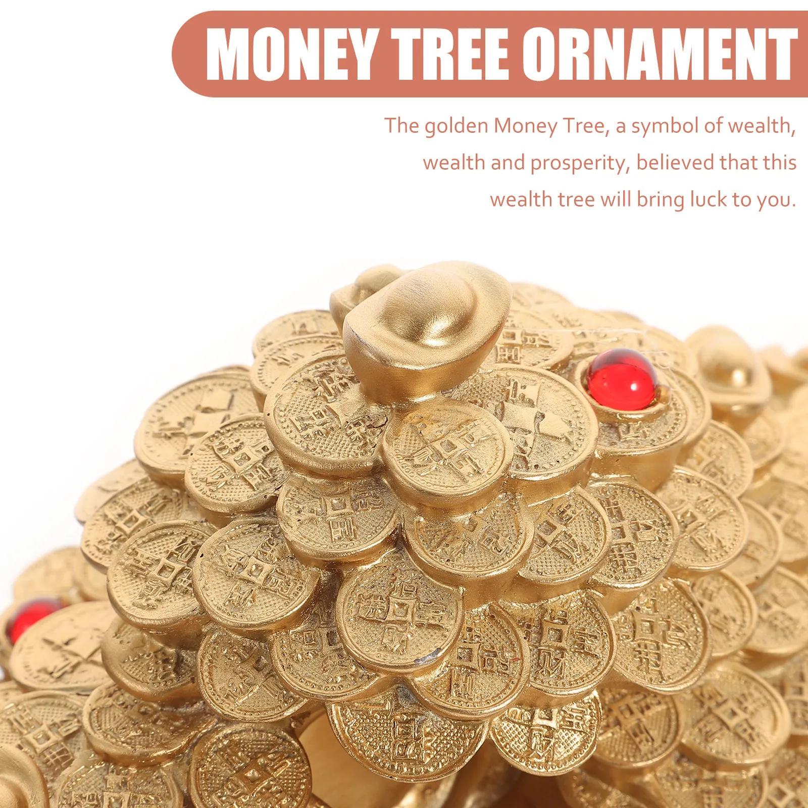 Resin Money Tree Desktop Decorative Ornament Golden Good Fortune Tree Statue for Home Office Cabinet Decor Tabletop Decoration