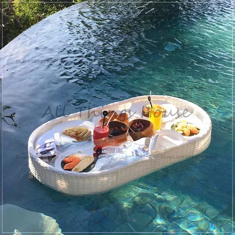 Swimming Pool Floating Breakfast Tray Water Vine Weaving Basket Wedding Photography Props Tray Decoration Internet Celebrity