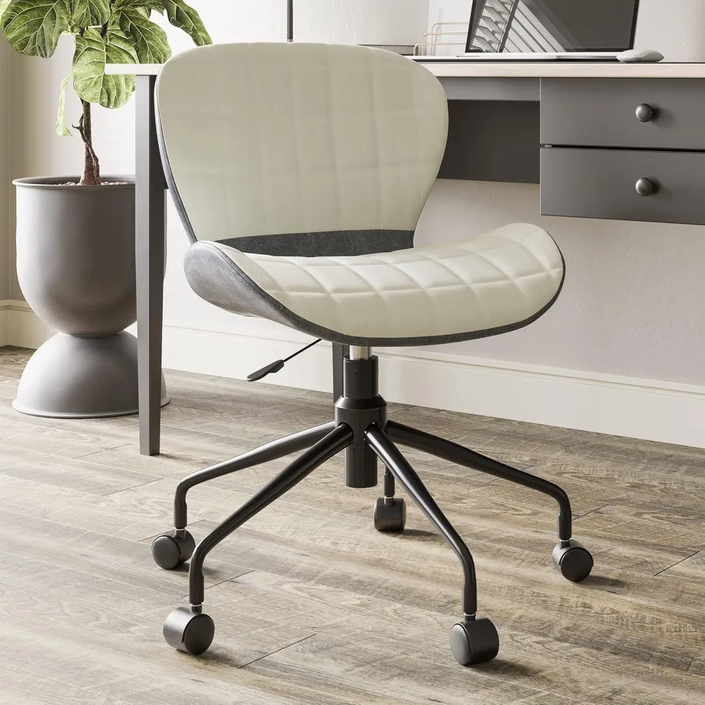 Modern Upholstered Linen Desk Chair with Swivel Wheels and Adjustable Height, Contemporary Rolling Office Task or Vanity Seating