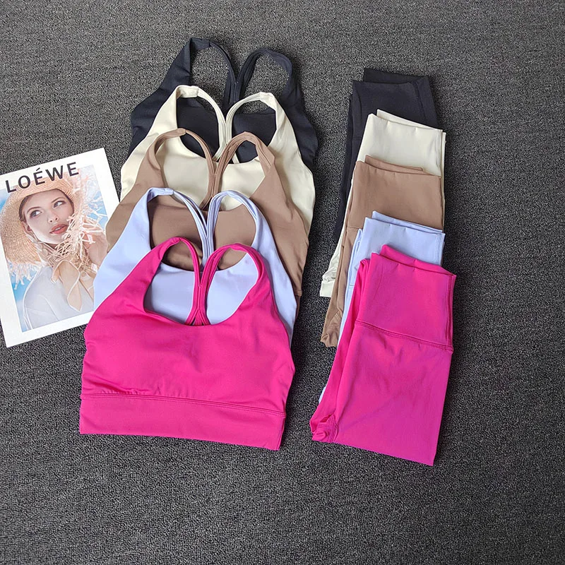 Yoga-Anzug mit hochtaillierten, hüfthebenden Leggings und Sport-BH-Set, schöner Rücken, stoßfester, festem Cup, Sportunterwäsche für Outdoor-Fitness. – Detail 2