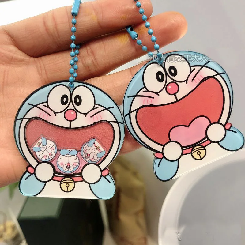 New Japanese Style Cute Doraemon Acrylic Shaker Keychain Cartoon Anime Peripherals Car Backpack Decoration Couple Festival Gifts