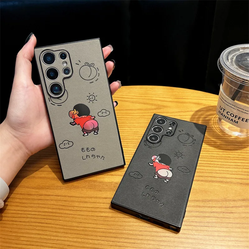 لطيف الكرتون مضحك تلوين شين تشان فو الجلود الليزر قضية الهاتف لسامسونج غالاكسي S25 S24 S23 S22 الترا زائد غطاء مقاوم للصدمات