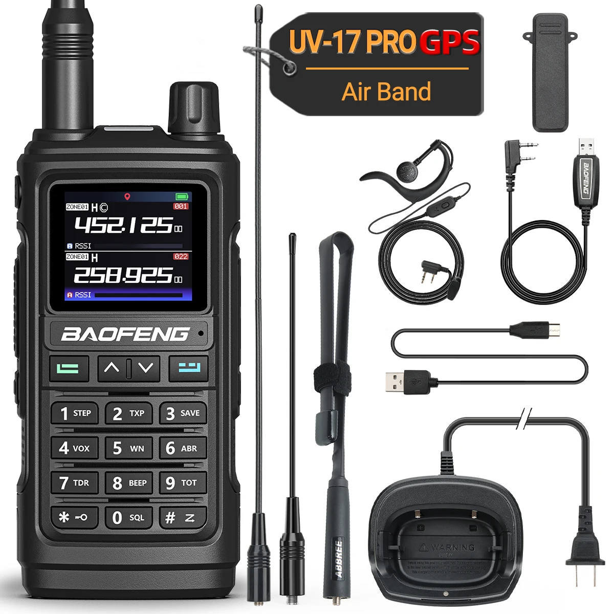 

Baofeng UV-17 Pro GPS Air Band Walkie Talkie Powerful Long Range Wireless Copy Frequency Rechargeable FM DTMF Two Way Ham Radio