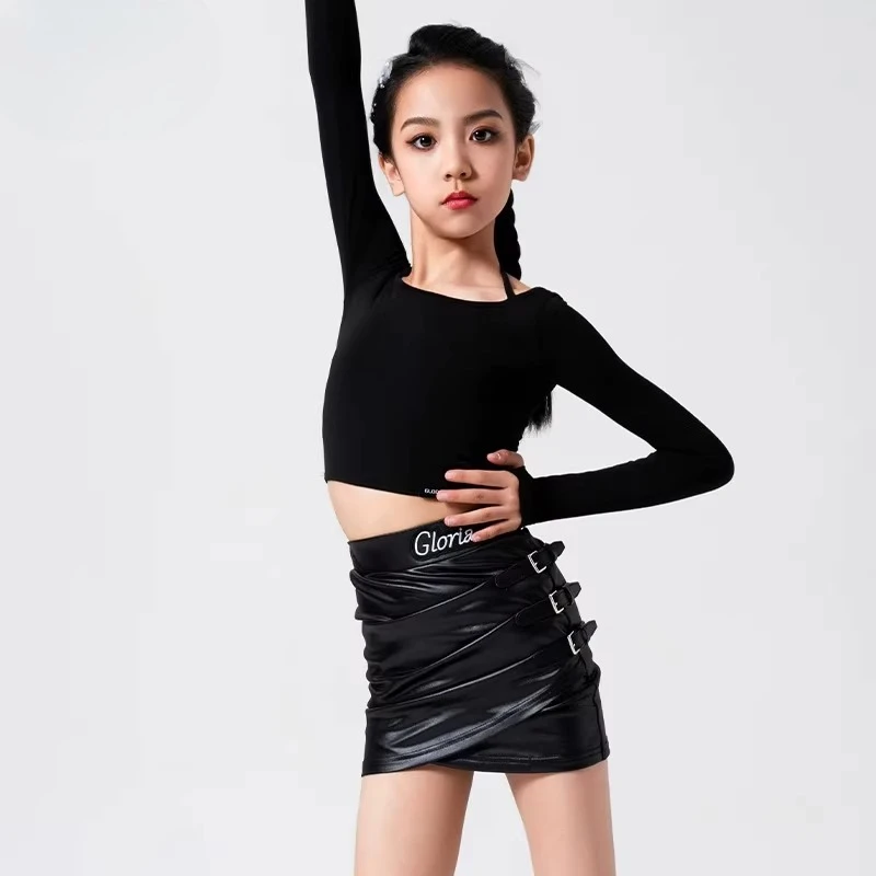 

Костюм для латиноамериканских танцев. Новый осенне-зимний стиль: женский короткий топ с круглым вырезом и шнуровкой, юбка, профессиональный комплект для тренировок и танцев.