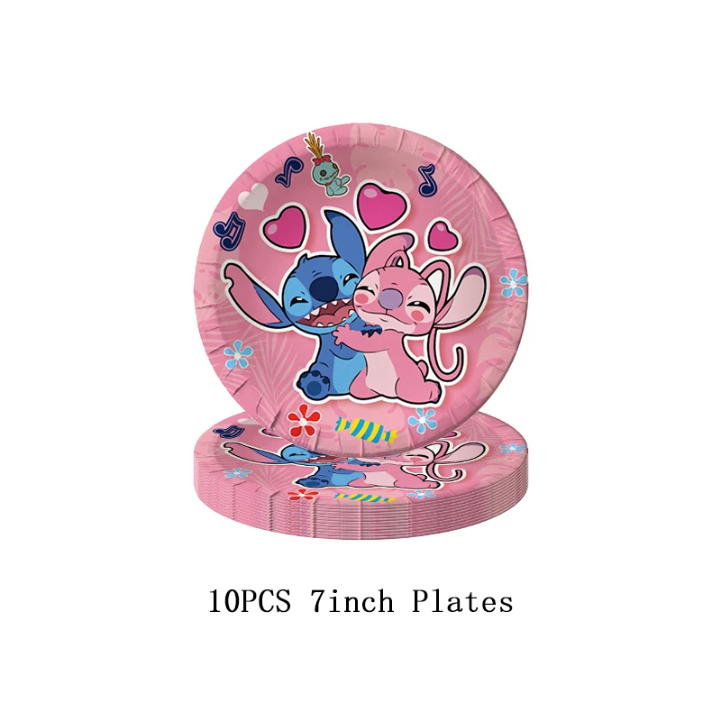 Disney Lilo Stitch Birthday Decorations Pink Stitch Theme Tableware Angel Balloon Happy Banner Backdrop Supplies For Kids Girls