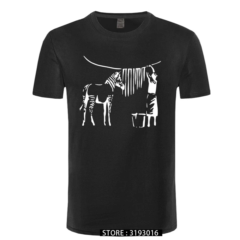 Banksy Zebra Funny Graphic Tee Shirt Cool Men Tshirt Classic Short Sleeve Print Casual Loose Japanese Tshirt for Male