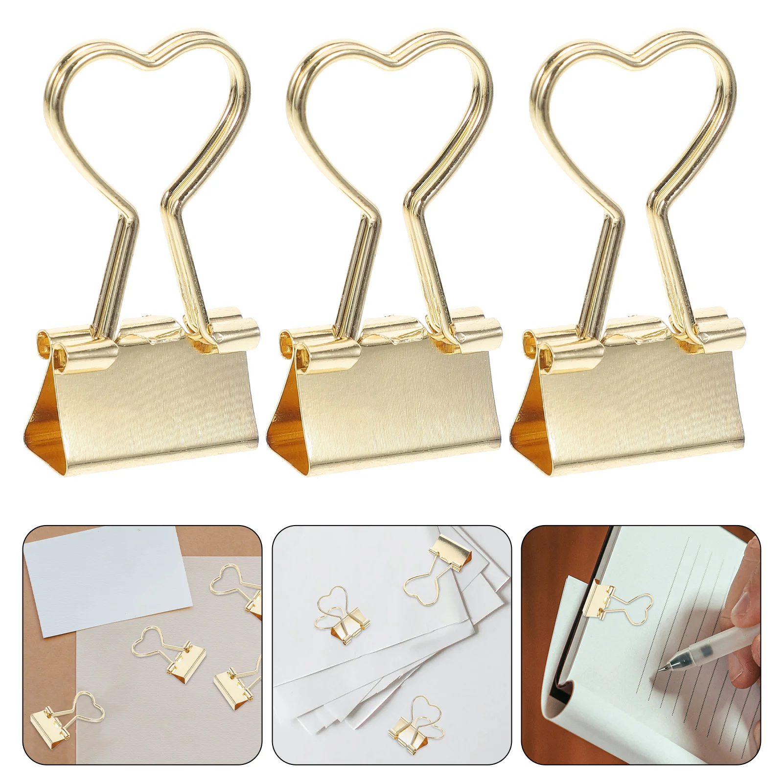 

10 Pcs Fasteners Binder Clips Document The Cat Heart Assorted Sizes Golden Office Paper