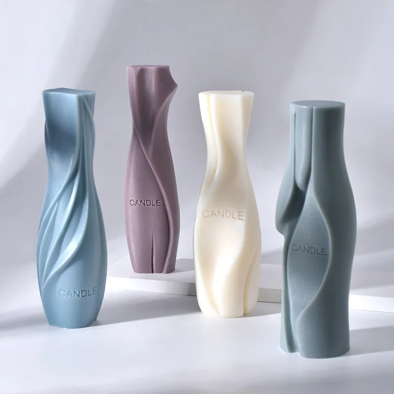 Geometric Spiral Column Silicone Candle Molds Handmade Bottle Vase Shape Aromatherapy Candle Epoxy Resin Soap Silicone Mold