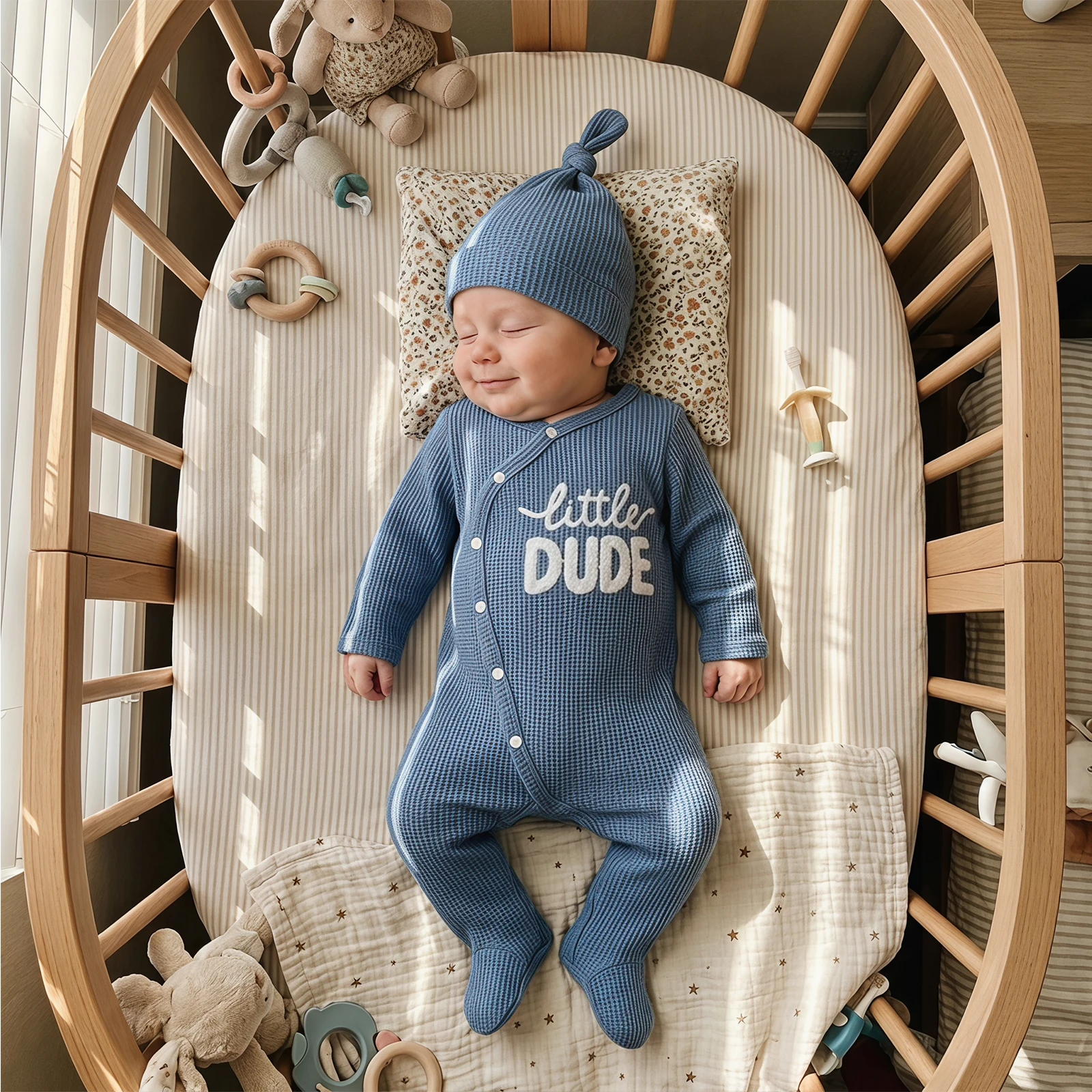 Boys Footed Jumpsuit Long Sleeve Letter Embroidery Romper Hat
