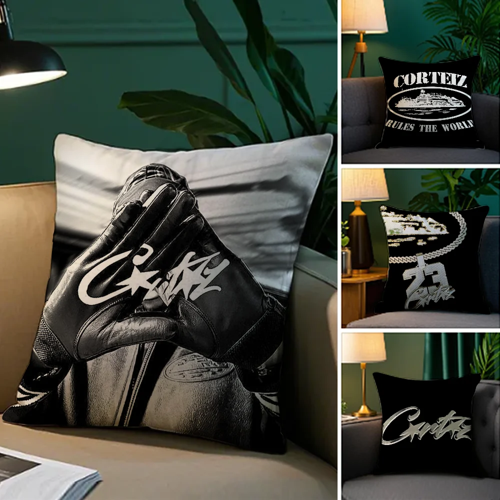 Funda de almohada fresca de marca a la moda, funda de cojín de sofá con estampado suave de doble cara de tela de felpa, fundas de almohada C_CorteizS
