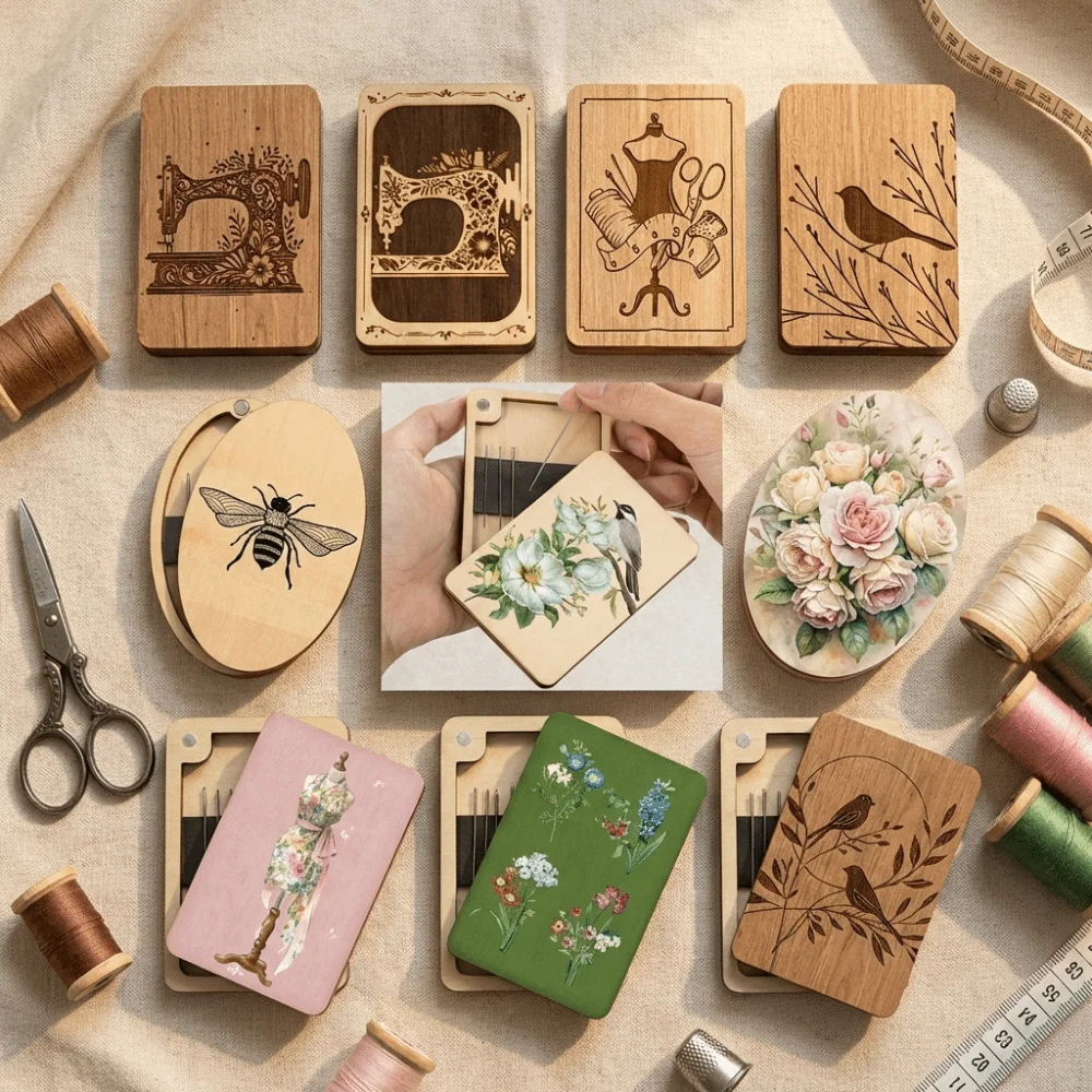 Holzmaterial Magnetische Nadelbox mit Magnetfunktion in Kurkuma-Farbe Nähwerkzeug-Organisationsbox Universalgröße