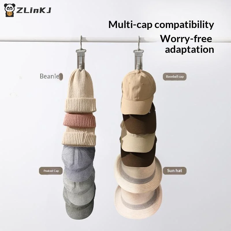 ▶Wardrobe Hat Rack Hanging Rope Hat Storage Clips Hat Organizer Display For Baseball Caps Hat Hanger For Closet Door And Bedroom view 3