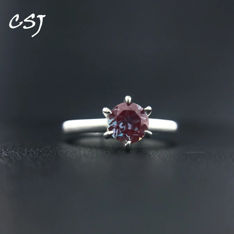 CSJ Trendy Lab Grown Alexandrite Rings Sterling 925 Silver Gemstone 6mm for Women Party Black Friday or Christmas Jewelry Gift