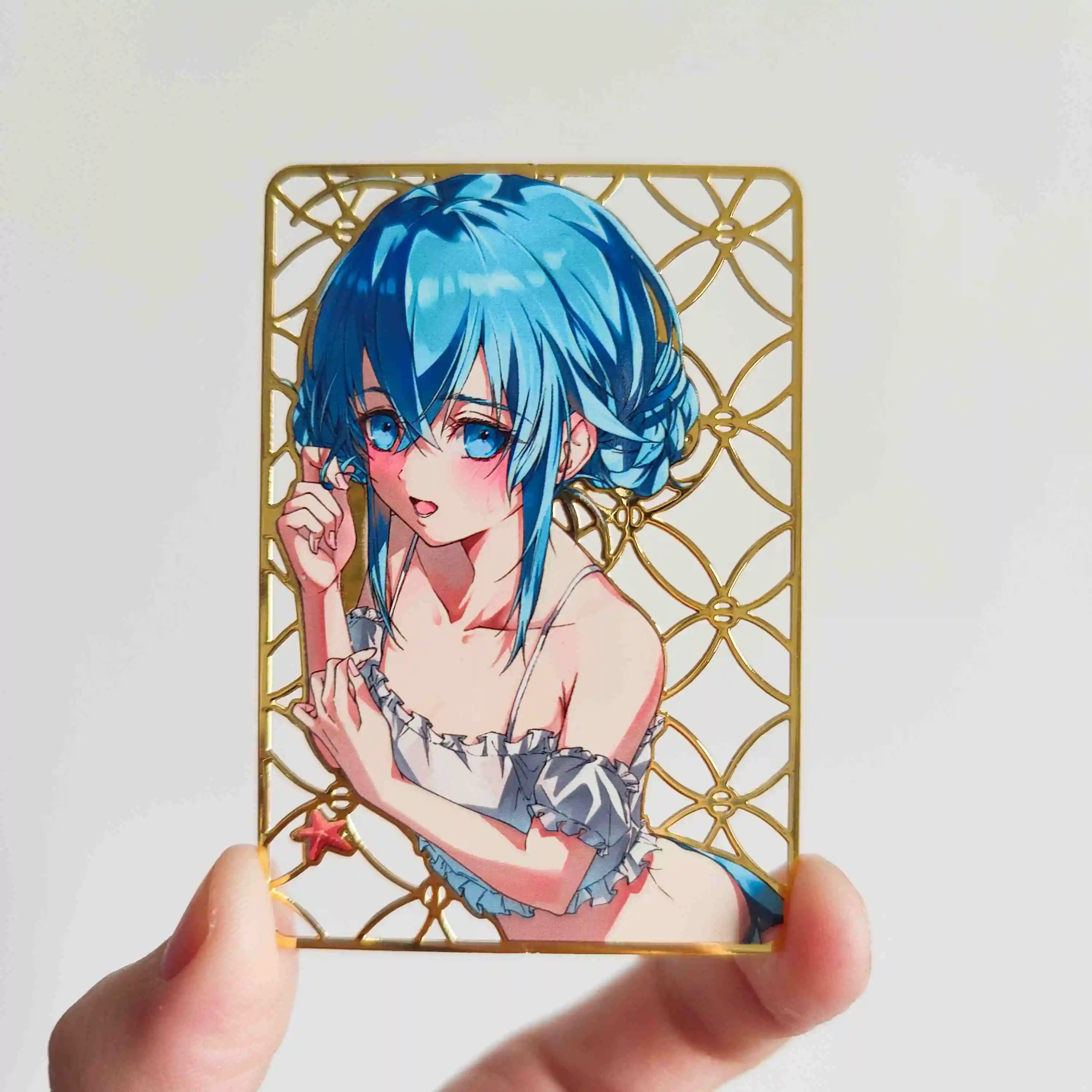 59X86Mm Diy Self Made Mushoku Tensei Roxy Metal Collectible Card Metal Bookmark Swimwear Collection Anime Cards Gift Toys