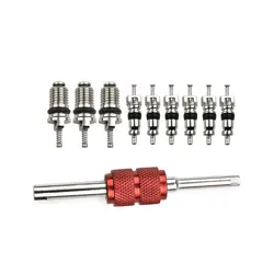 10Pcs Car Air Conditioning Valve Core with 1Pcs Remover Tool for Air Conditioning System Car Air Conditioning Assortment Kit