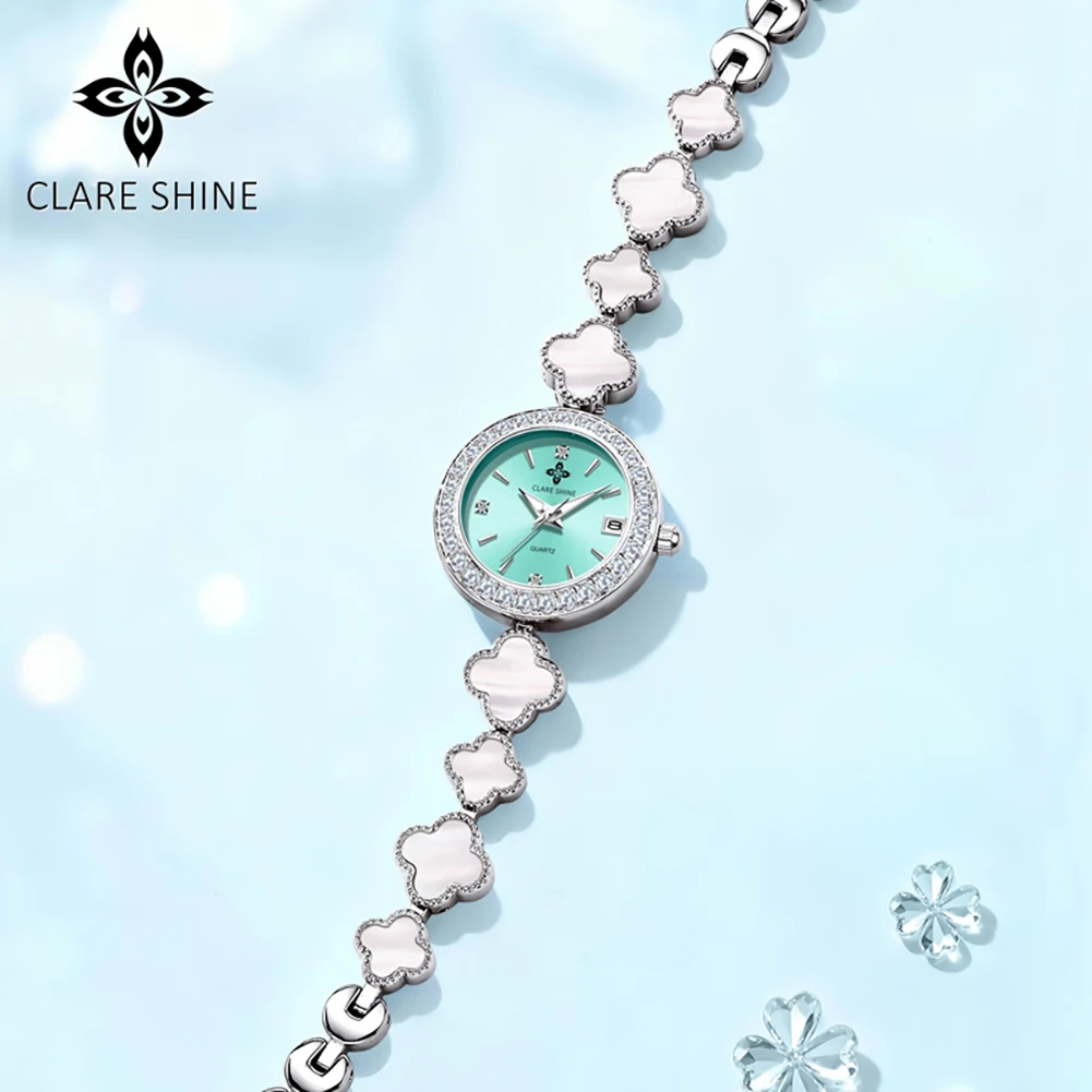 CLARE SHINE 7701 Woman Imported Quartz Movement Watch Steel Bracelet Waterproof Chain Date Elegance Round Dial Watches For Woman