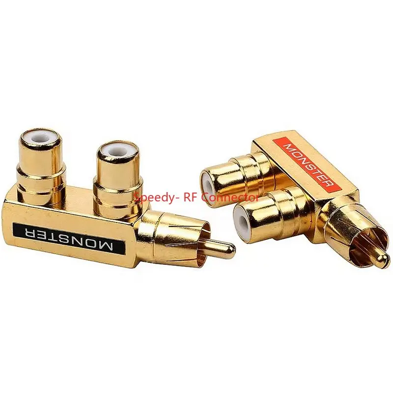 RCA Male To RCA Female Lotus Connector Tee Type 3Way Splitter for AV Audio and Video Converter Adapter Gold Plated Copper Brass