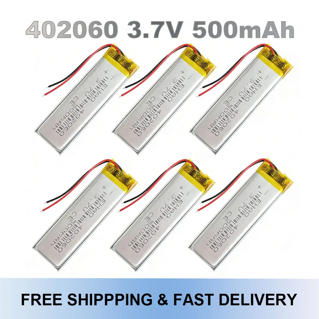402060 3.7V 500mAh Rechargeable Li-Po Battery For GPS Bluetooth Recorder Headset Smart Watch Massager