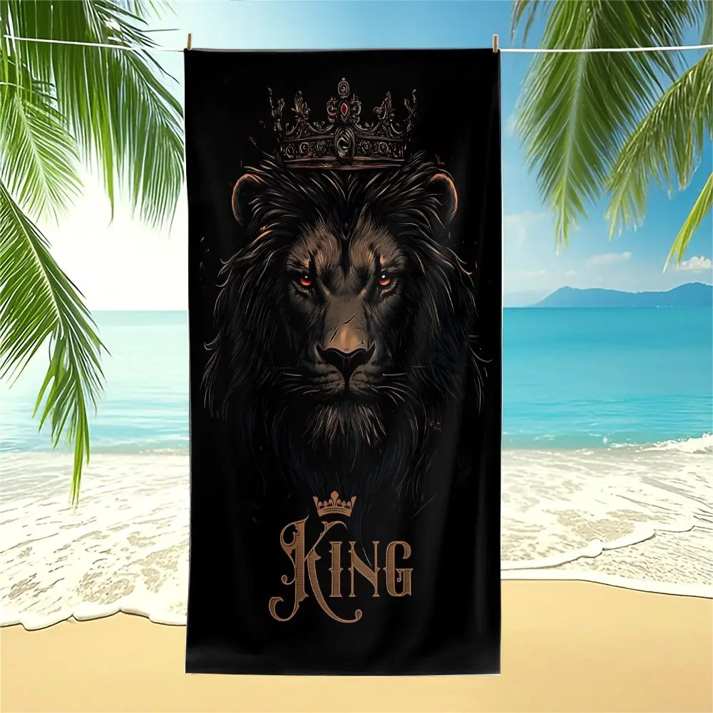 Toalla de playa con estampado de león y corona de rey, toalla de piscina, toalla de camping, toalla de baño, manta de secado rápido, toalla de lujo para vacaciones para hombres