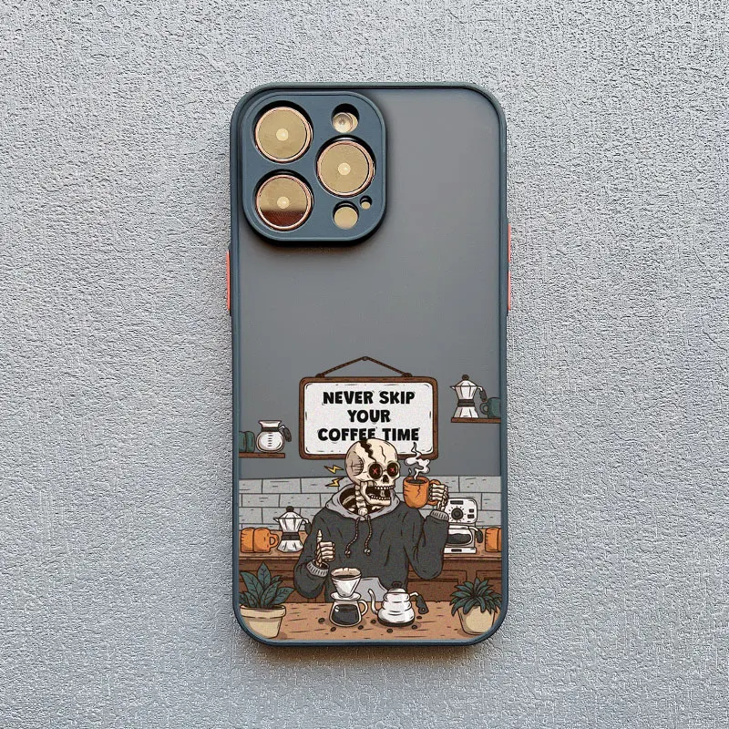 Modische Kaffeetotenkopf Handyhülle für iPhone 17 16 15 14 Pro Max Plus 13 12 11 Mini Pro Max XR XS X Stoßfeste Schutzhülle – Detail 3