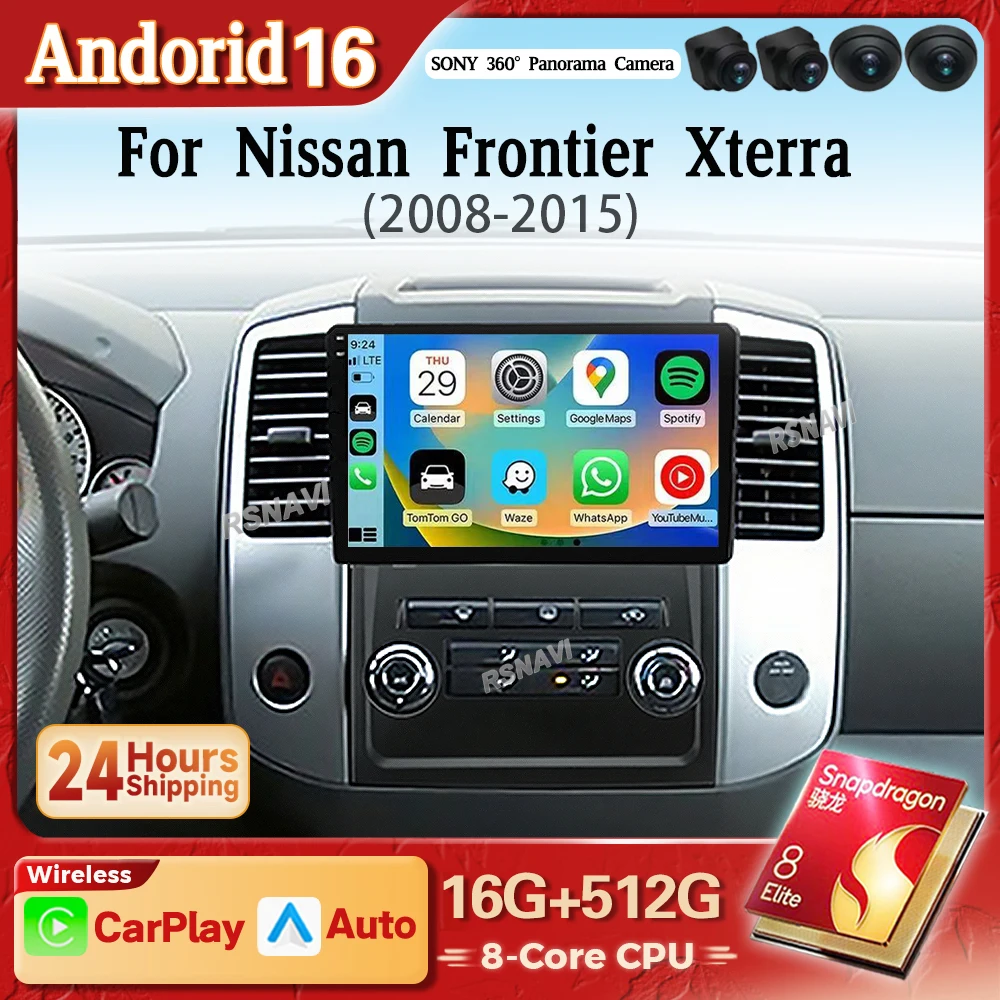 Radio Multimedia para Auto con Qualcomm Snapdragon, Android 16, Carplay, para Nissan Frontier Xterra 2 N50 2008-2015, Pantalla QLED