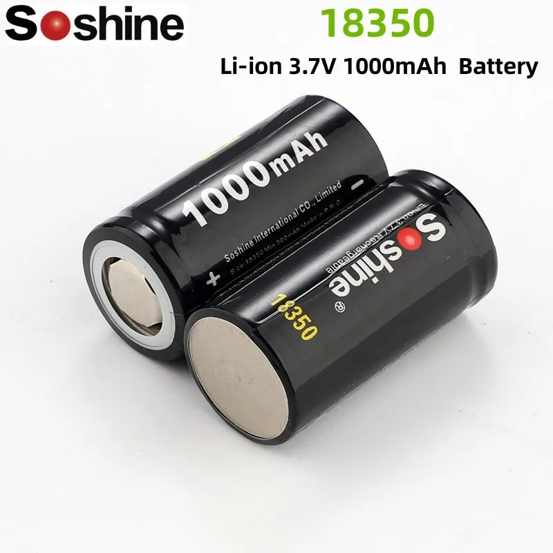 Soshine 18350 충전식 배터리 3.7V 1000mAh 리튬 이온 배터리 (배터리 보관함 포함) 18350 탭 수리 배터리
