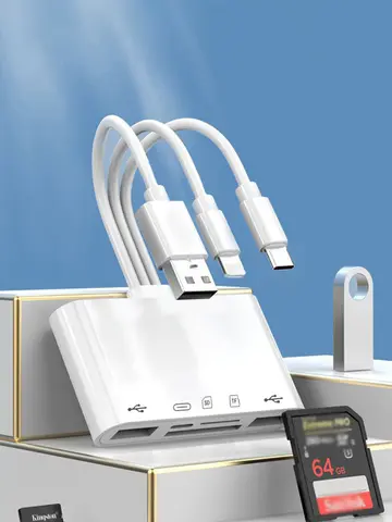 Three-wire 5-in-1 card reader, multi-function OTG converter, high-speed transmission, compatible with Iphone/Android/ipad