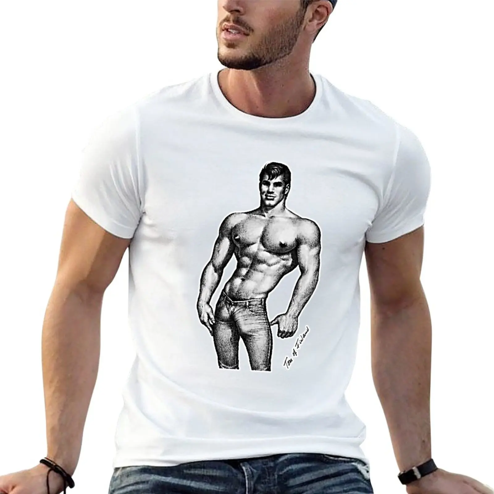 Vintage Tom of Finland Sketch (White) T-Shirt tops hippie clothes t shirts for men