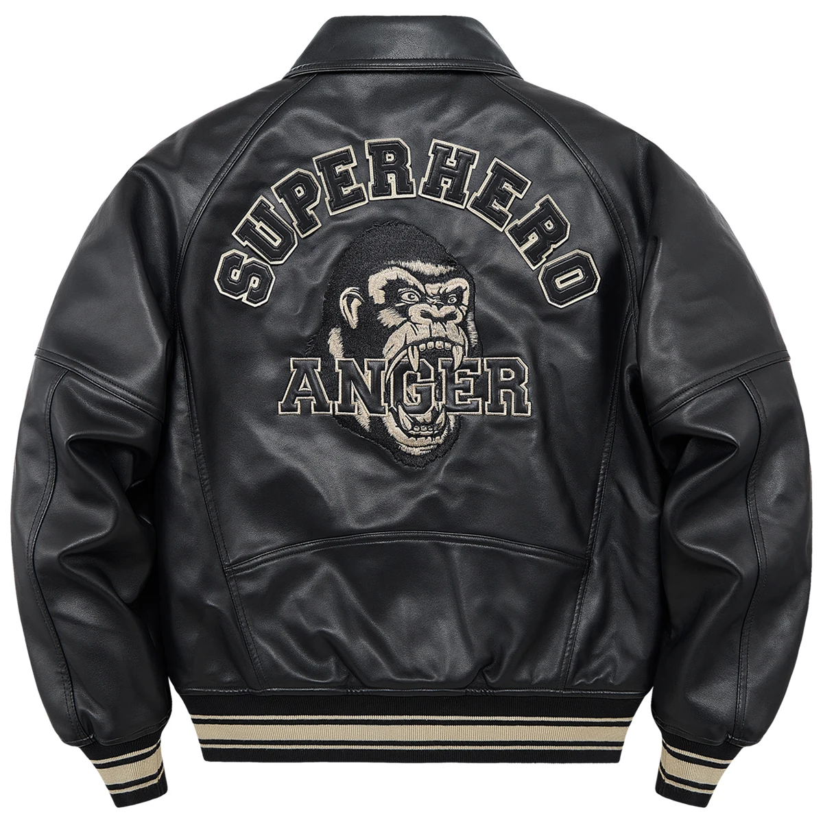 

Men's Retro Leather Cotton Jacket Thicken Flip Collar Embroidered Baseball Leather Coat Motorcycle Jacket Male