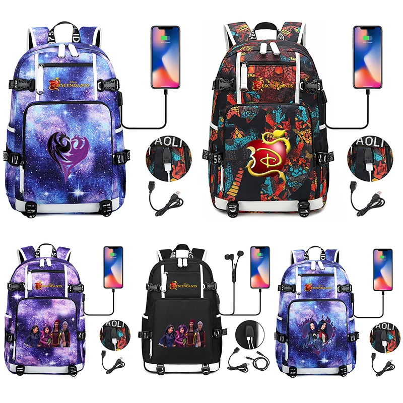 

Fashion Descendants Multifuction Boys Girls Students Schoolbag Large Capacity Laptop Bag USB Charging Backpack Mochila