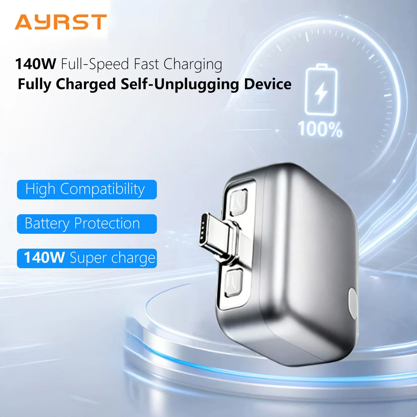 Type-C 140W Physical-Disconnect Battery Guard Anti-Overcharge Protection for Safe Overnight Charging Smart Auto Stop Charging