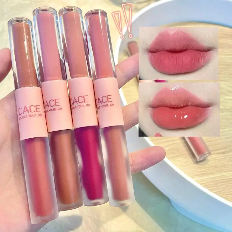 Glänzende Farben Lip gloss doppel köpfige flüssige Lippenstift Make-up Lippe rosa Flüssigkeit nackt natürliche feuchte koreanische Tönung tägliche Lippen Make-up